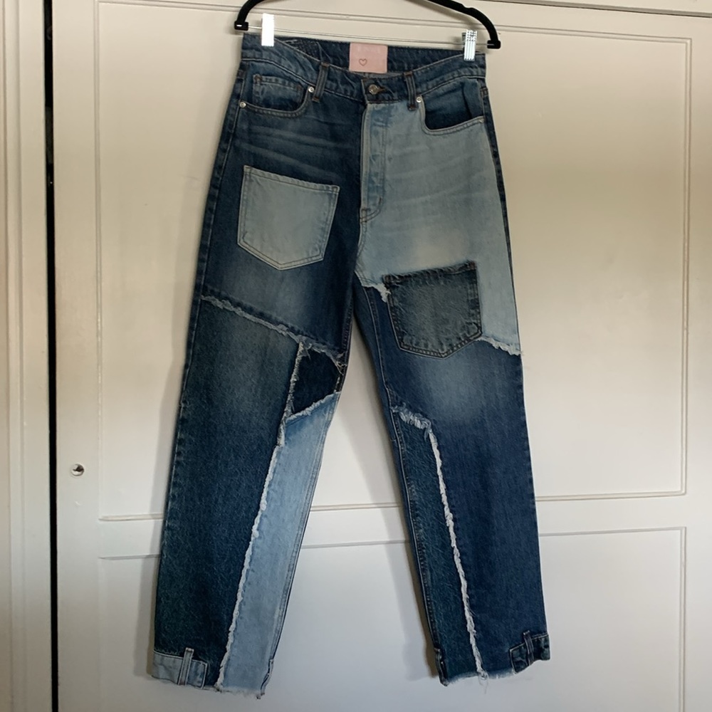 REVICE patchwork fitted cropped jeans size 29